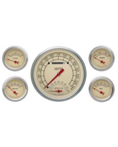 Full Size Chevy Custom Gauge Set, Tan Face, With Brown Lettering, Vintage, Classic Instruments, 1959-1960