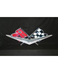Full Size Chevy Metal Sign, Cross Flags & Chrome V