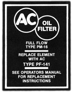 Full Size Chevy Oil Filter Decal, Canister PF141, 1958-1964