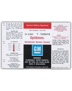 Full Size Chevy Washer Jar Label, Optikleen, 1961-1967