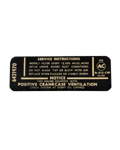 Full Size Chevy Air Cleaner Service Instructions Decal, 396ci/375hp, 1965