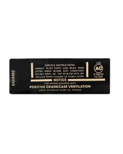 Full Size Chevy Air Cleaner Service Instructions Decal, 283ci/220hp, 1965-1966