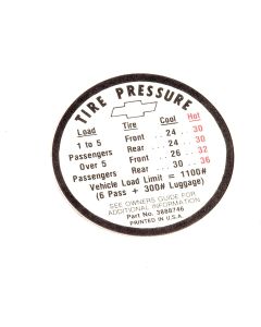 Full Size Chevy Tire Pressure Decal, 1966