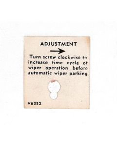 Full Size Chevy Windshield Washer Adjustment Tag, 1958-1960