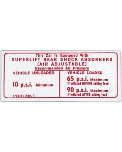 Full Size Chevy Air Shock Instruction Decal, 1971-1974