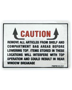 Full Size Chevy Convertible Top Caution Decal, 1964-1968