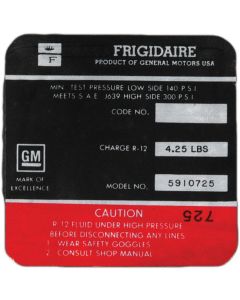 Full Size Chevy Air Conditioning Compressor Decal, Frigidaire, 1968