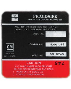 Full Size Chevy Air Conditioning Compressor Decal, Frigidaire, 1969