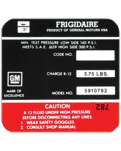 Full Size Chevy Air Conditioning Compressor Decal, Frigidaire, 1971
