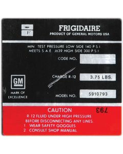 Full Size Chevy Air Conditioning Compressor Decal, Frigidaire, 1972