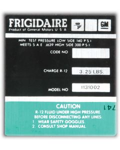 Full Size Chevy Air Conditioning Compressor Decal, Frigidaire, 1972-1973