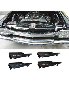 Full Size Chevy Core Support Filler Panels, Clear Anodized (Silver Satin), With Logo/Design, 1962