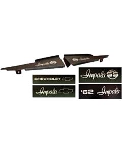 Full Size Chevy Core Support Filler Panels, Black Anodized,With Logo/Design, 1962