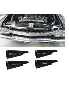 Full Size Chevy Core Support Filler Panels, Black, With Logo/Design, 1963