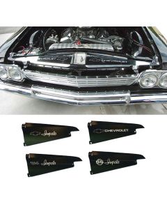 Full Size Chevy Core Support Filler Panels, Polished, With Logo/Design, 1964