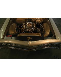 Full Size Chevy Radiator Core Support Filler Panels, Black Anodized, With Logo, Impala, 1965-1966