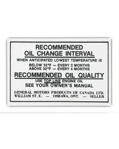 Full Size Chevy Oil Change Decal-Canada, 1970-1971