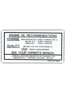 Full Size Chevy Oil Change Decal-Canada, 1969
