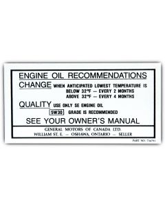 Full Size Chevy Oil Change Decal-Canada, 1968-1969
