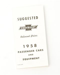 Full Size Chevy Suggested Dealer Price List, 1958