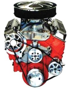 Full Size Chevy Serpentine Pulley Kit, With Polished High Brackets, For Small Block Short Water Pump Without Air Conditioning, 1958-1972