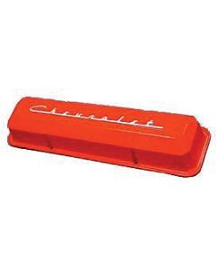 Full Size Chevy Valve Covers, Chevrolet Script, Small Block, Orange Powder Coated Aluminum, 1958-1972