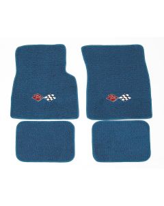 Full Size Chevy Floor Mats, Blue Carpet, With Embroidered Bowtie, Crossed-Flags, Impala/Crossed-Flags Or SS Logo, 1959-1960