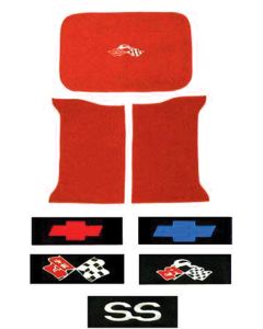 Full Size Chevy Trunk Mats, Black Carpet, Hardtop, With Embroidered Bowtie, Crossed-Flags, Impala/Crossed-Flags Or SS Logo, 1961-1964