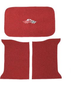 Full Size Chevy Trunk Mats, Red Carpet, Hardtop, With Embroidered Bowtie, Crossed-Flags, Impala/Crossed-Flags, Or SS Logo, 1961-1964
