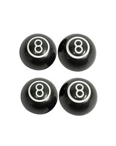 Chevy Valve Stem Caps, 8 Ball, Black, 1955-1957