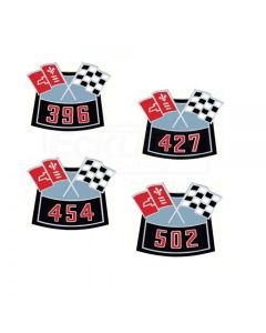 Chevy Air Cleaner Emblem, Crossed Flag With Cubic Inch Displacement, Diecast, 1955-1957