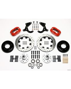 Chevy Wilwood Big Brake Front Disc Brake Kit, Red Powder Coat 4-Piston Caliper, SRP Drilled & Slotted Rotor,12.19", Forged Dynalite Pro Series 1955-1957