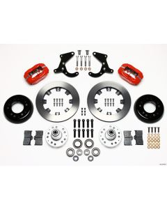 Chevy Wilwood Big Brake Front Disc Brake Kit, Red Powder Coat 4-Piston Caliper, Plain Face Rotor,12.19", Forged Dynalite Pro Series 1955-1957