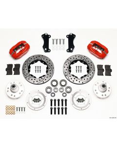 Chevy Wilwood Front Disc Brake Kit, Drop Spindle, Red Powder Coat Caliper, SRP Rotor,11.00", Forged Dynalite Pro Series 55-57