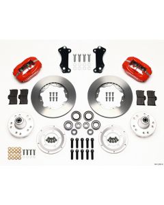 Chevy Wilwood  Front Disc Brake Kit, Drop Spindle, Red Powder Coat Caliper, Plain Face Rotor,11.00", Forged Dynalite Pro Series 55-57