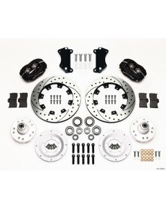 Chevy Wilwood Front Disc Brake Kit, Drop Spindle, Black Anodize Caliper, SRP Drilled & Slotted Rotor,12.19", Forged Dynalite Big Break Series 55-57