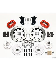 Chevy Wilwood Front Disc Brake Kit, Drop Spindle, Red Powder Coat Caliper, SRP Rotor,12.19", Forged Dynalite Big Brake Series 55-57
