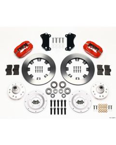 Chevy Wilwood Front Disc Brake Kit, Drop Spindle, Red Powder Coat Caliper, Plain Face Rotor,12.19", Forged Dynalite Big Brake Series 55-57