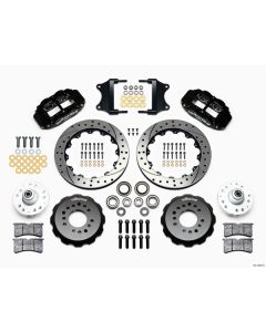 Chevy Wilwood Front Disc Brake Kit, Drop Spindle, Black Powder Coat Caliper, SRP Drilled & Slotted Rotor,12.88", Forged Superlite 6R Big Brake Series 55-57
