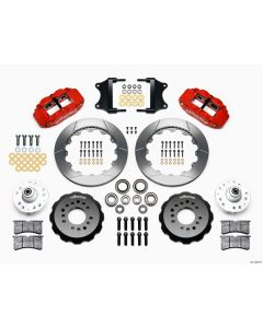 Chevy Wilwood Front Disc Brake Kit, Drop Spindle, Red Powder Coat Caliper, GT Slotted Rotor,12.88", Forged Superlite 6R Big Brake Series 55-57