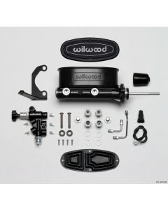 1955-1957 Chevy Wilwood Master Cylinder Kit, Tandem, Black Electrocoated Aluminum, with Bracket & Valve, 7/8" Bore