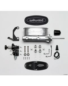 1955-1957 Chevy Wilwood Master Cylinder Kit, Tandem, Ball Burnished Aluminum, with Bracket & Valve, 15/16" Bore