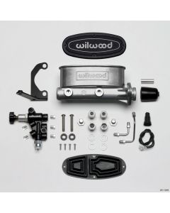 1955-1957 Chevy Wilwood Master Cylinder Kit, Bare Aluminum Tandem, with Bracket & Valve, 1.0" Bore