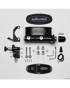 1955-1957 Chevy Wilwood Master Cylinder Kit, Tandem, Black Electrocoated Aluminum, with Bracket & Valve, 1.00" Bore