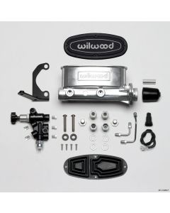1955-1957 Chevy Wilwood Master Cylinder Kit, Tandem, Ball Burnished Aluminum, with Bracket & Valve, 1.00" Bore