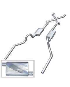 Pypes Dual Exhaust System, 2.5", Race Pro Mufflers, Crossmember Back W/X-Change, 1955-1957