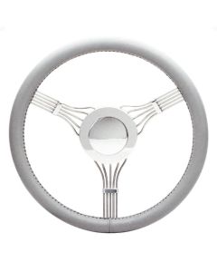 Chevy Banjo Steering Wheel With Horn Button - Light Grey, Flaming River 1955-1957