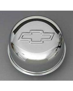 Chevelle Valve Cover Breather Cap, Push-In, Bowtie Logo, Chrome, 1964-1972