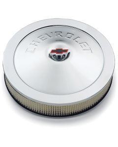 Chevelle & Malibu Air Cleaner Assembly, Open Element, 14" Diameter, Chrome, With Bowtie Wing Nut, 1964-1983