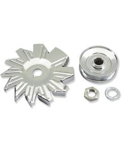 Chevelle Alternator Fan & Pulley Kit, Single Groove, Chrome, 1964-1972